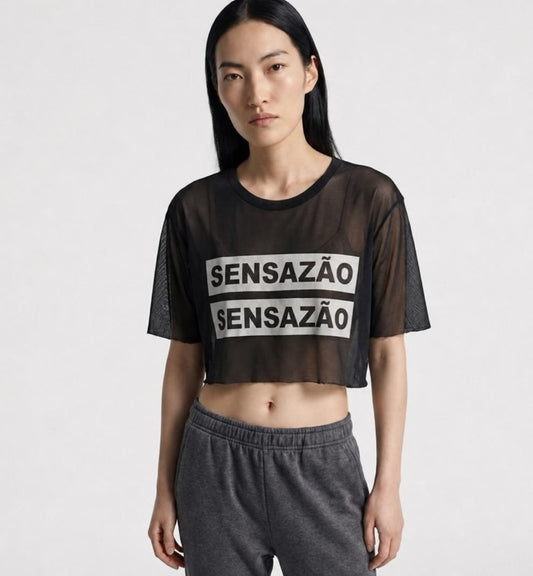SENSAZAO Sheer Mesh Crop Tee
