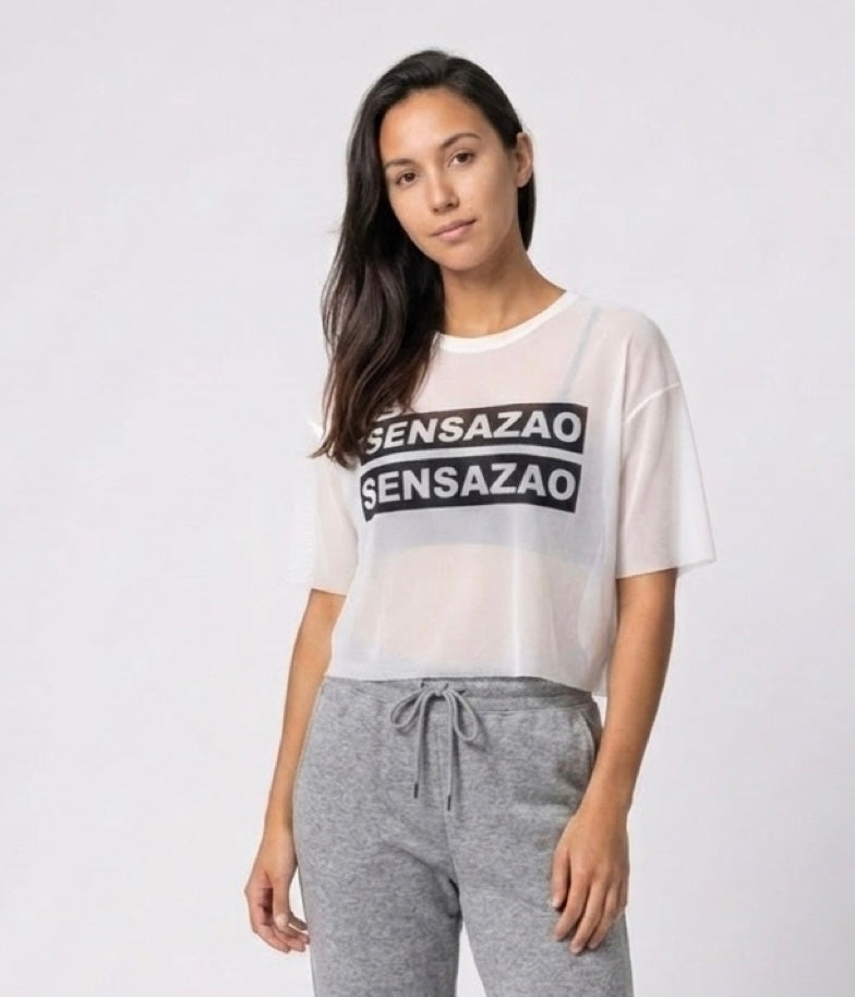 SENSAZAO Sheer Mesh Crop Tee