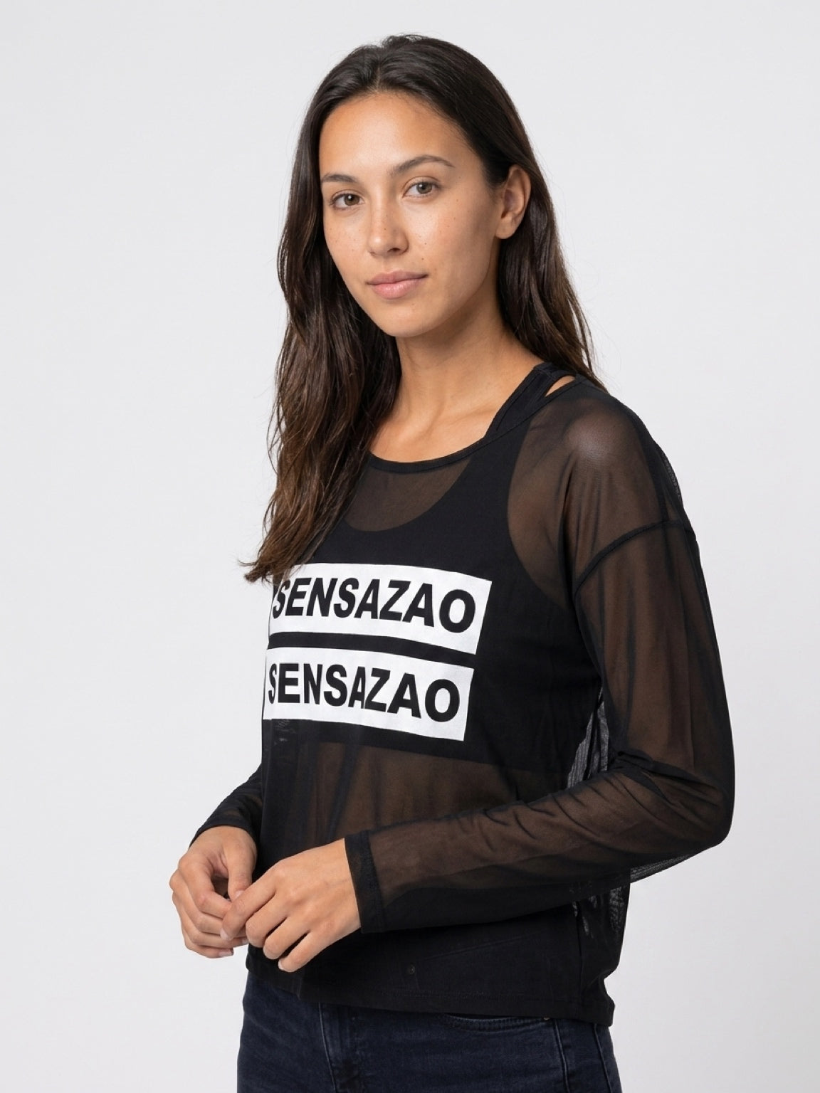 SENSAZAO Sheer Mesh Long Sleeve Top