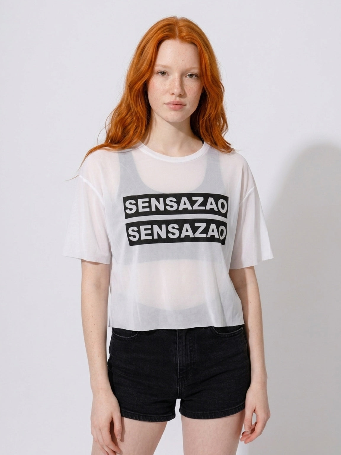 SENSAZAO Sheer Mesh Crop Tee