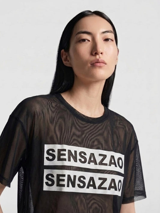 SENSAZAO Sheer Mesh Crop Tee